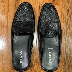 Prada Black Leather Loafers Mules